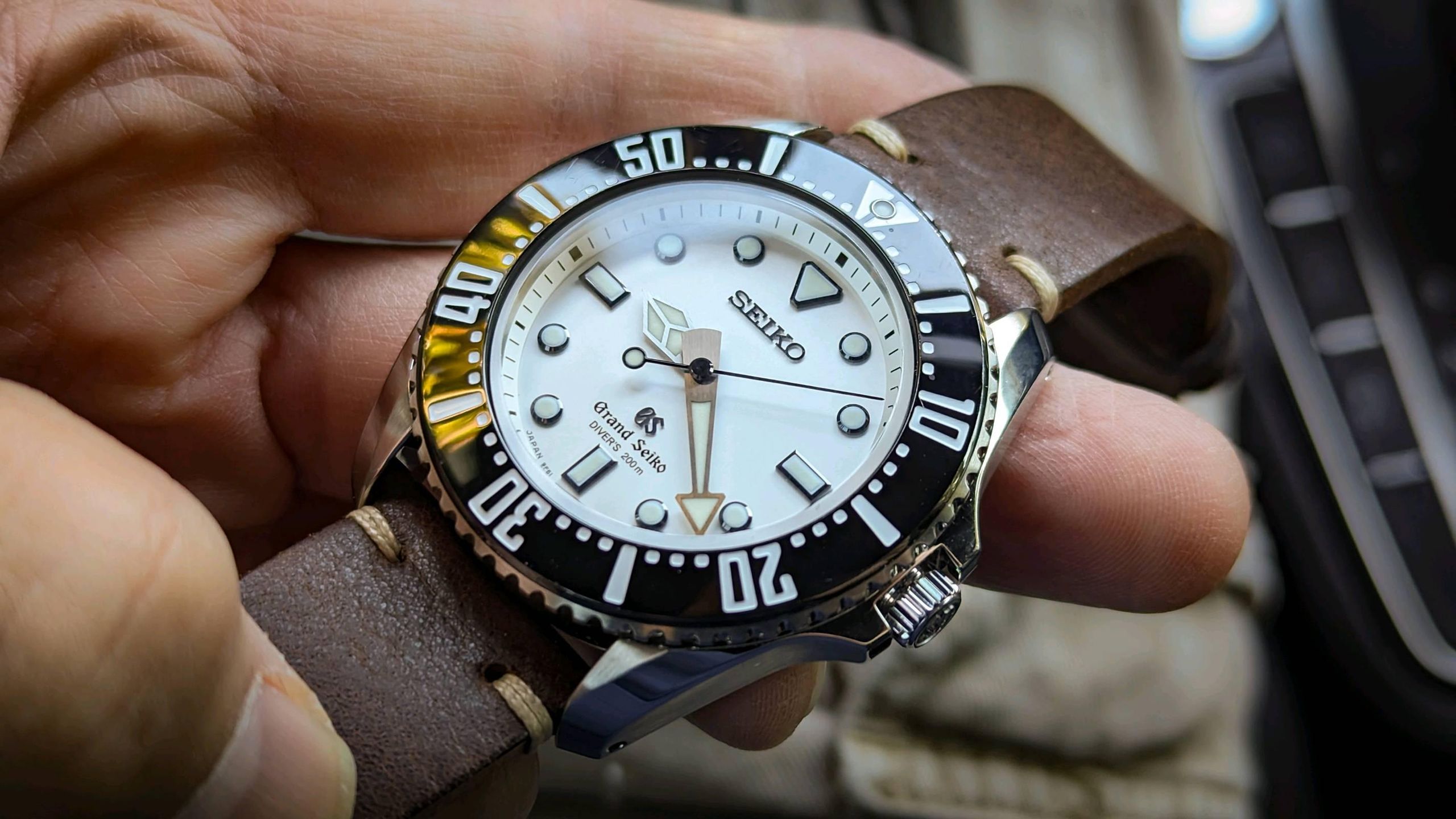 A great luxury tool dive watch on leather. My Grand Seiko SBGX015