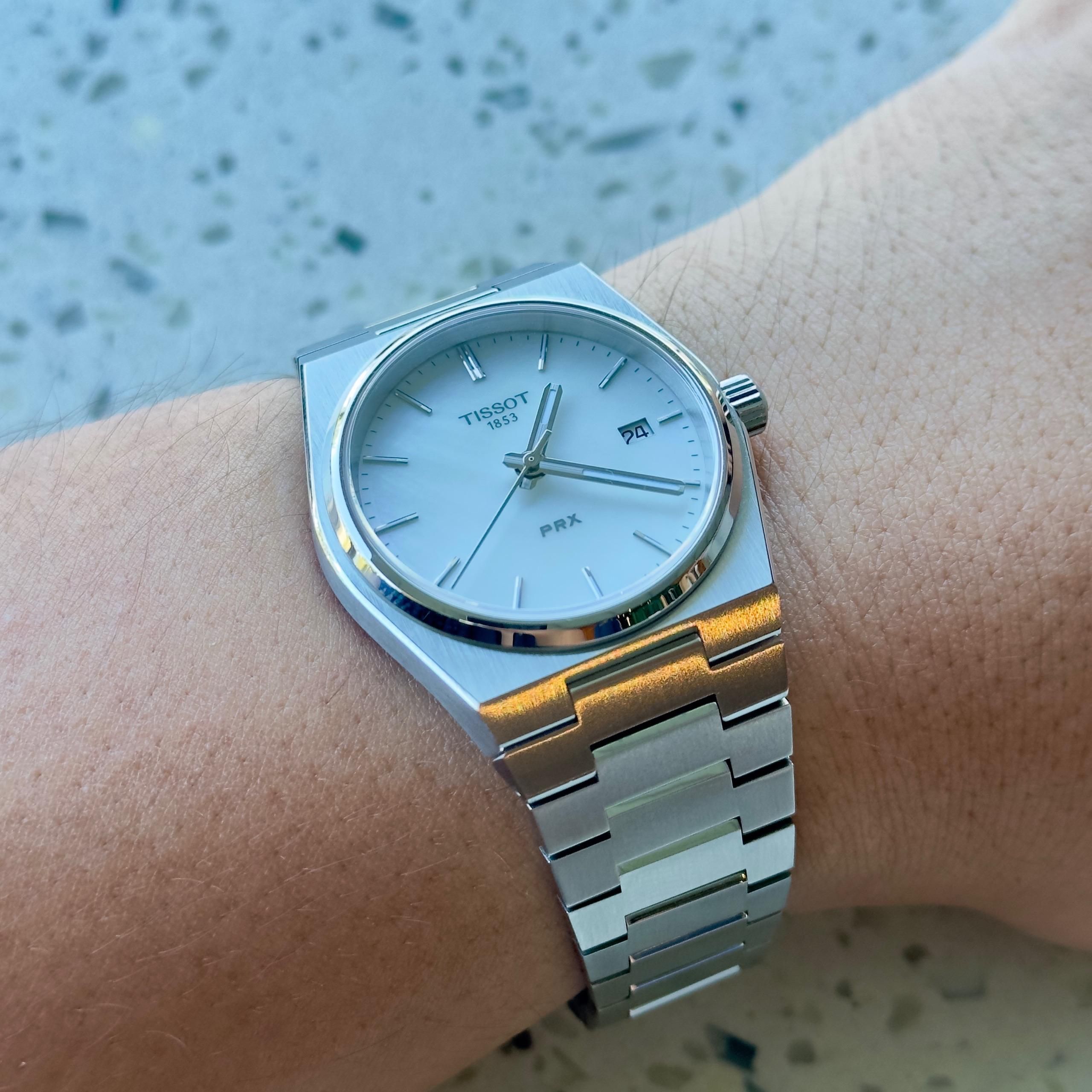 Best couple watch: Tissot PRX MOP White Dial – 35mm & 25mm
