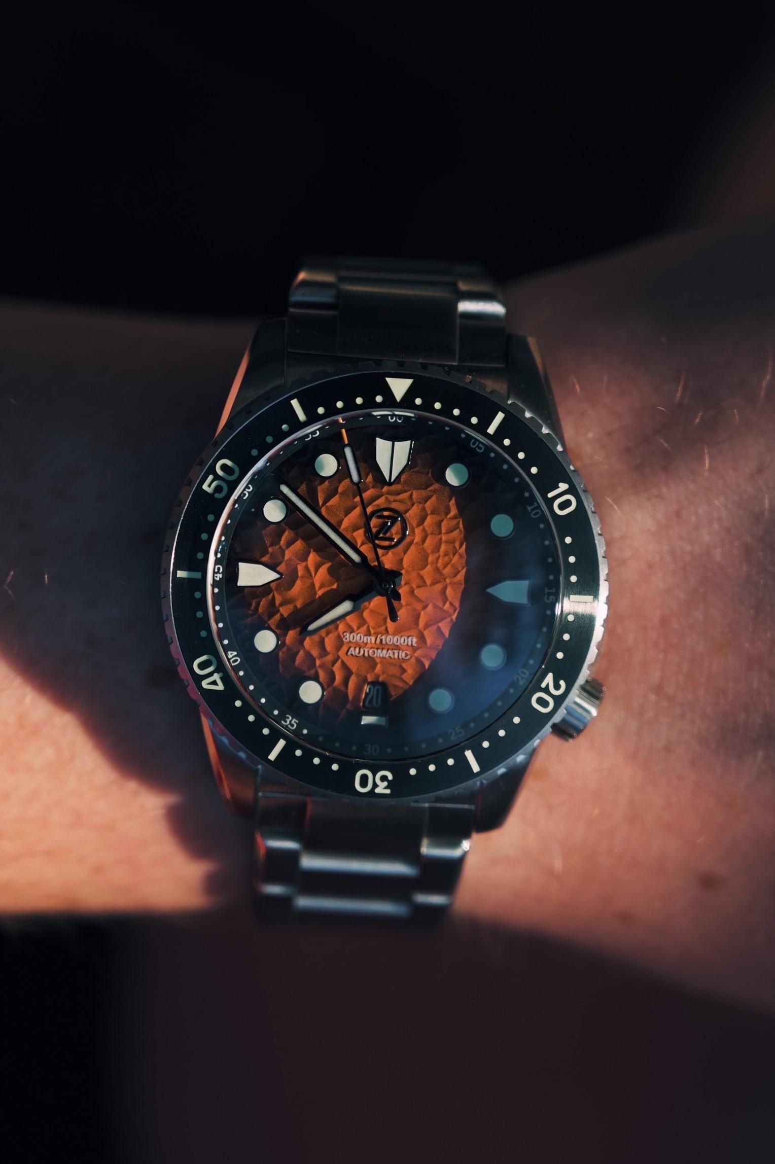 First review - Zelos Mako V3 300m 'Hammered Orange' | WatchCrunch
