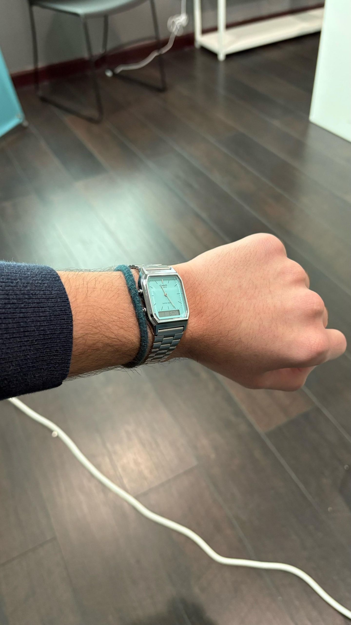 Casio Vintage Silver Turquoise Blue Analog-Digital Watch AQ
