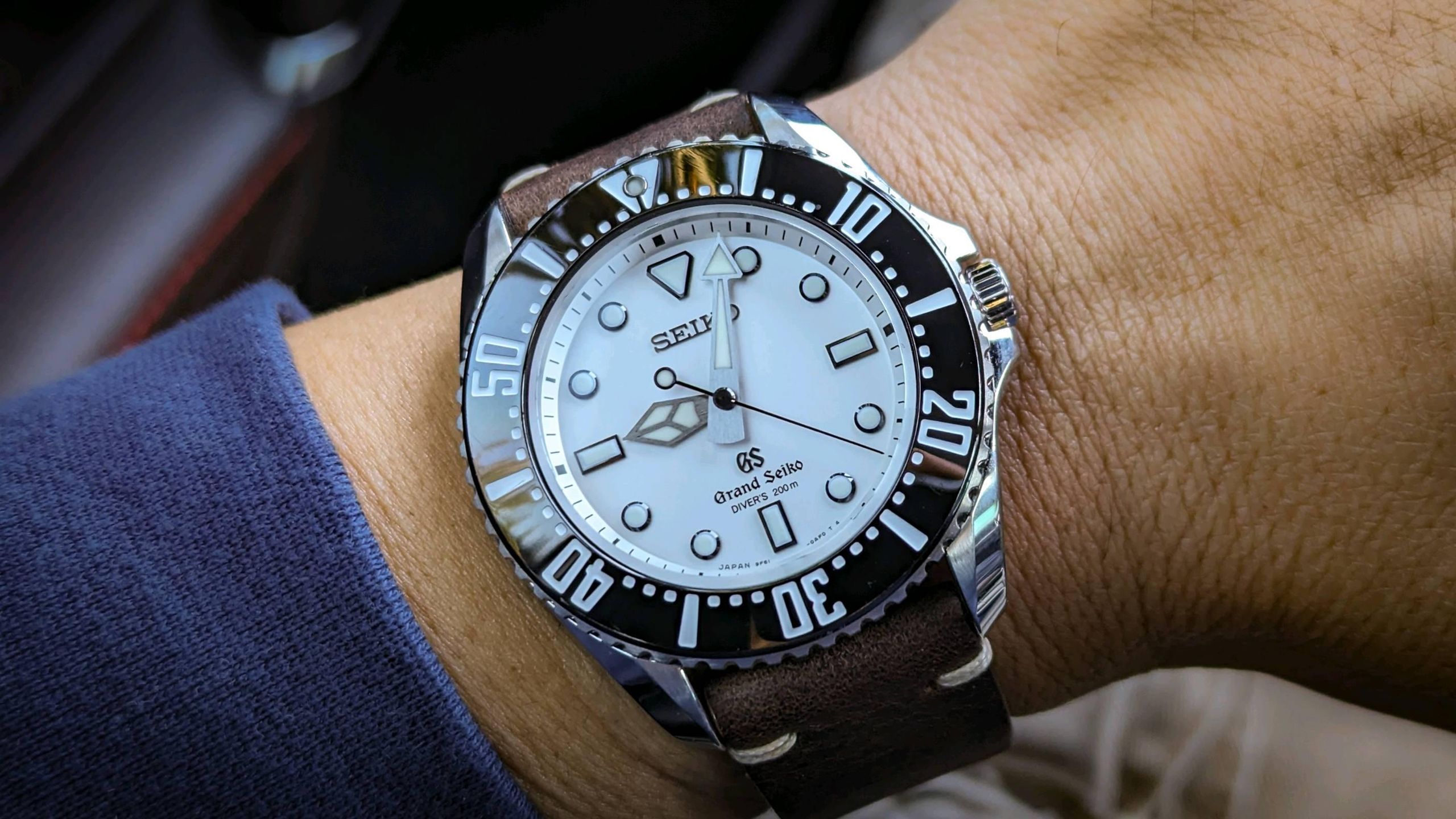 A great luxury tool dive watch on leather. My Grand Seiko SBGX015