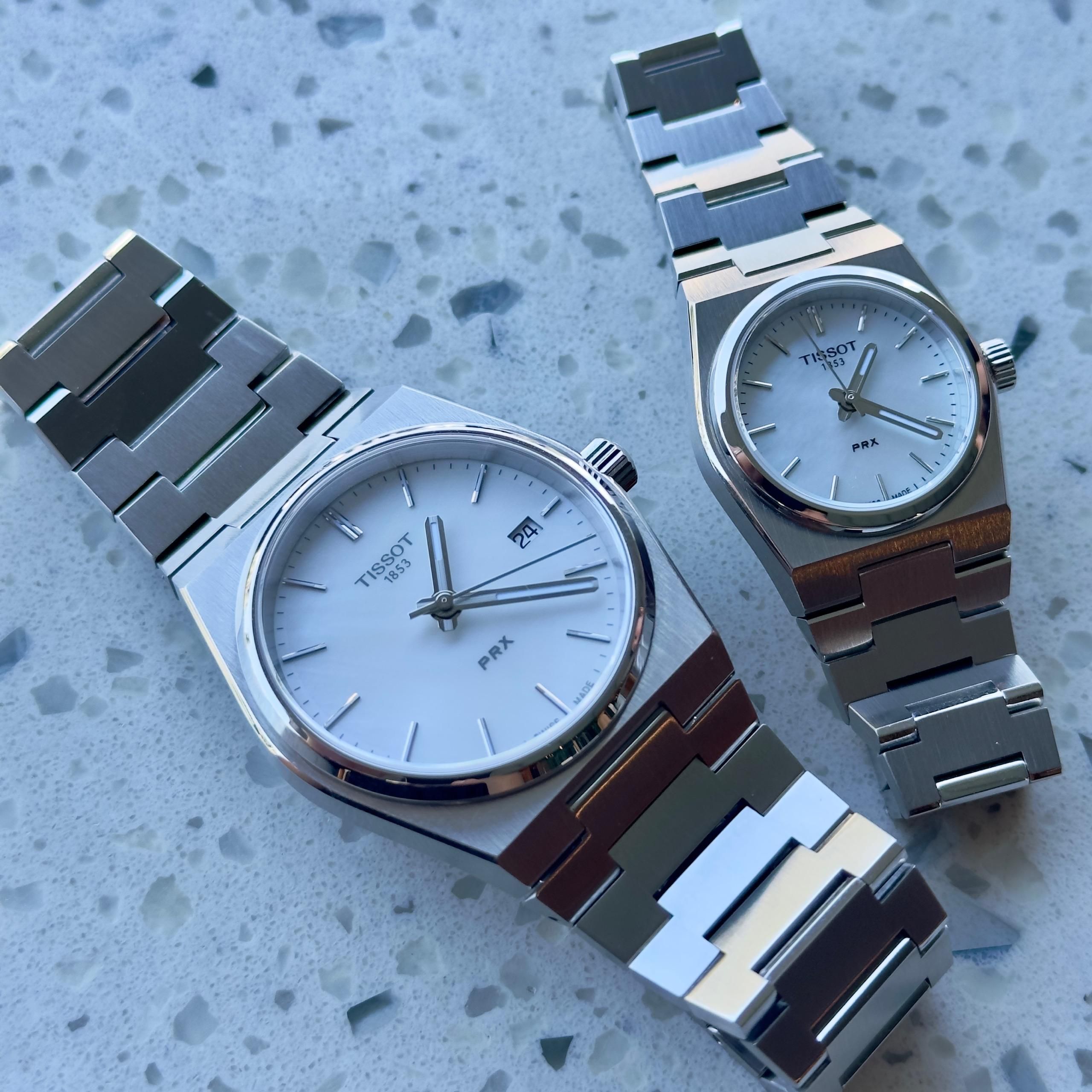 Best couple watch: Tissot PRX MOP White Dial – 35mm & 25mm