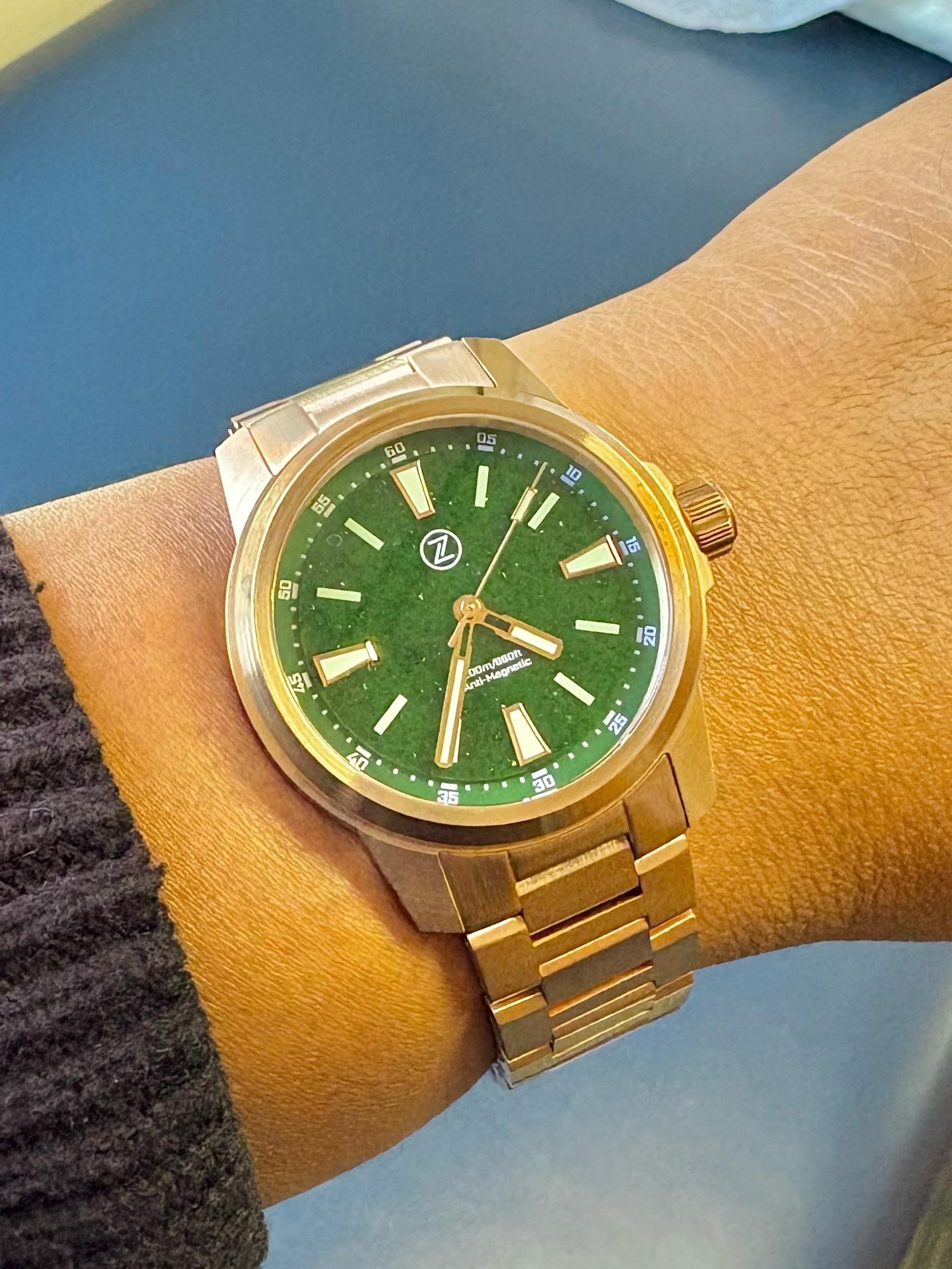 Zelos Aurora Field Bronze Green Aventurine | WatchCrunch