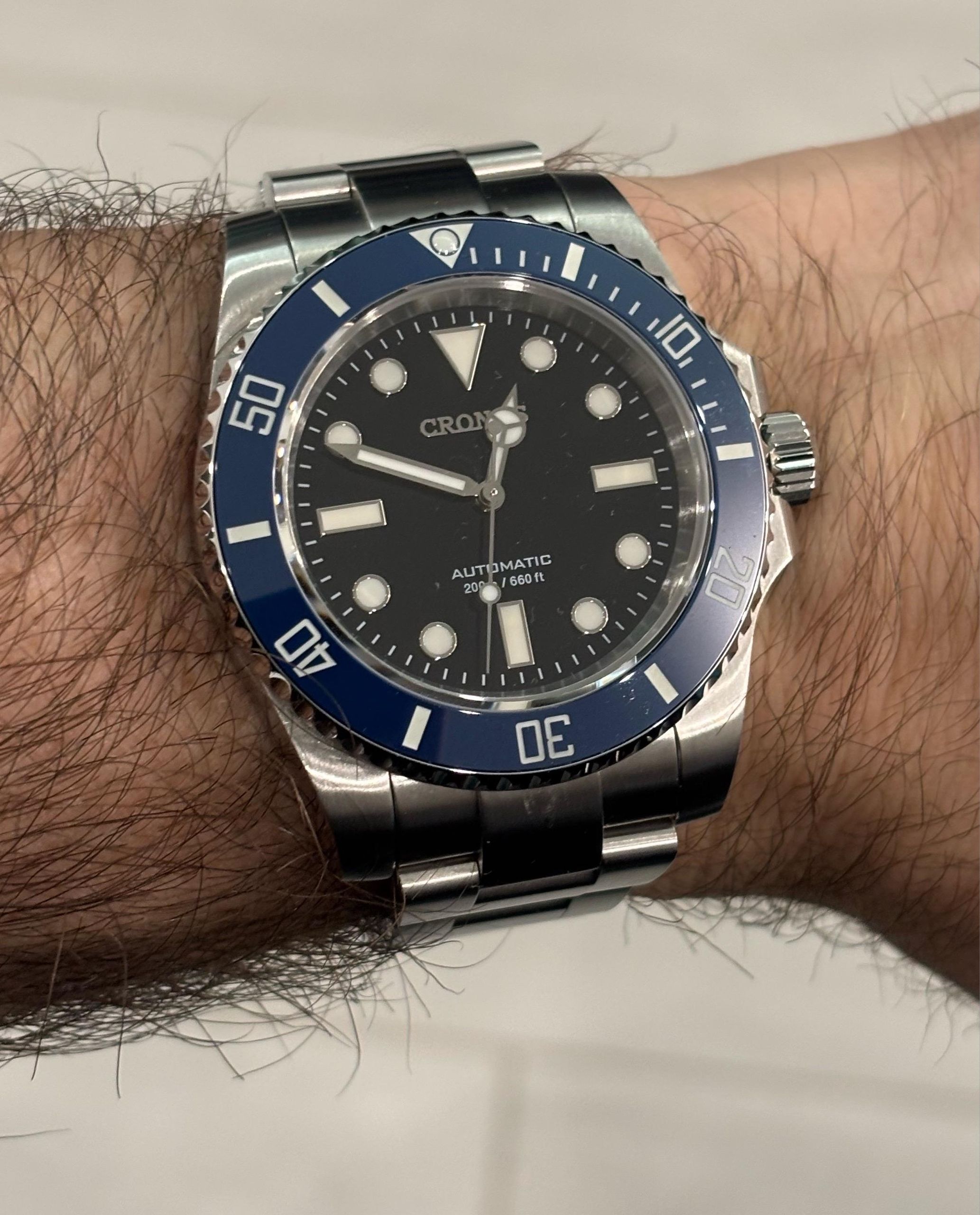Cronos No Date Sub Diver Black/Blue | WatchCrunch