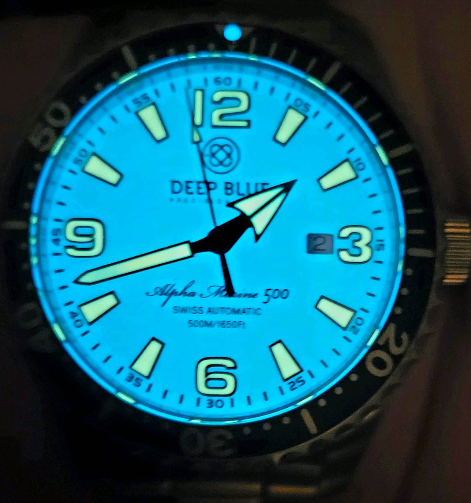 Alpha Dial Deep Blue Alpha Marine 500m Full Lume Dial | WatchCrunch