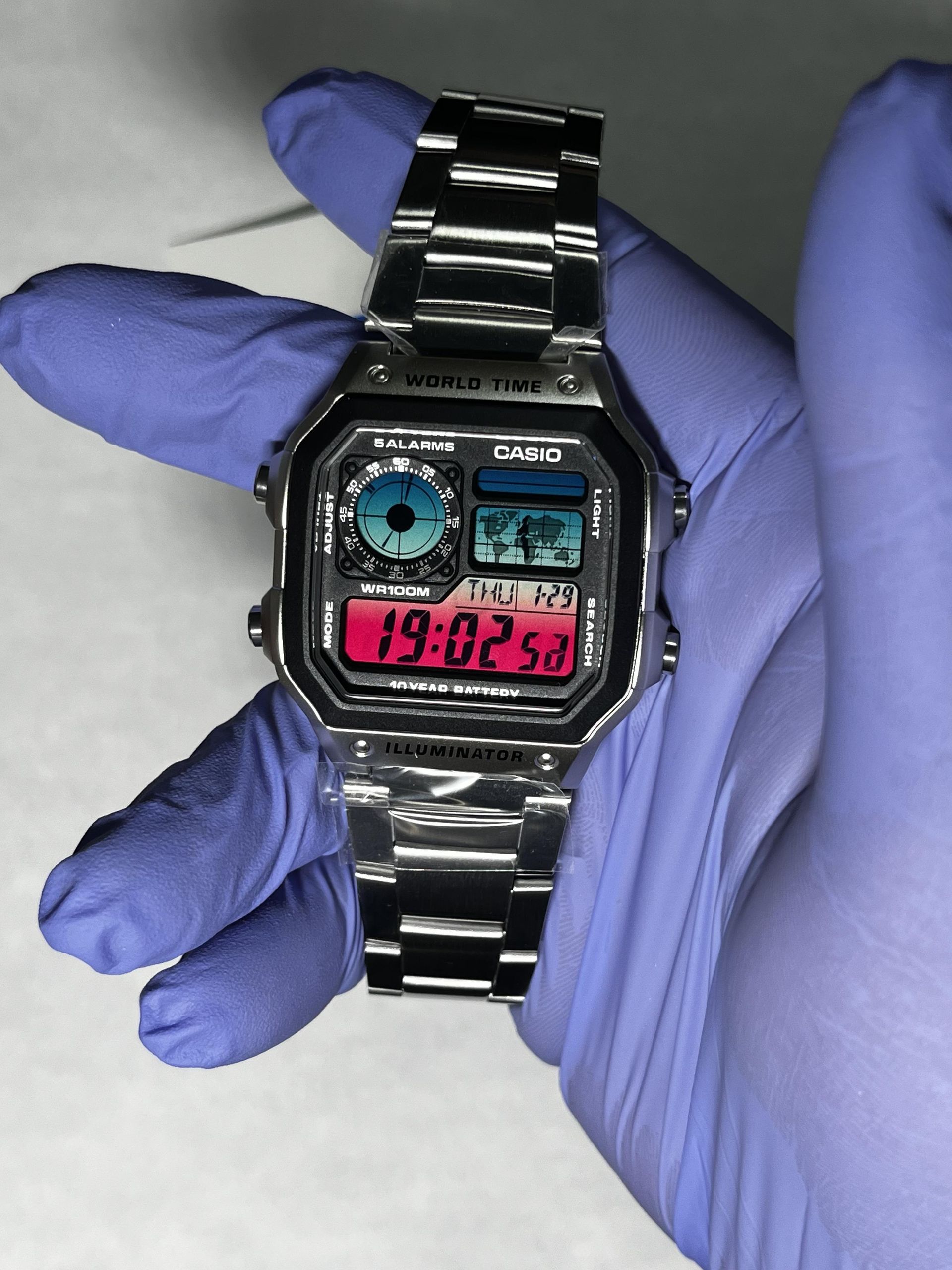 Casio AE-1200 World Time Custom Gradient Display Mod – Blue, White 