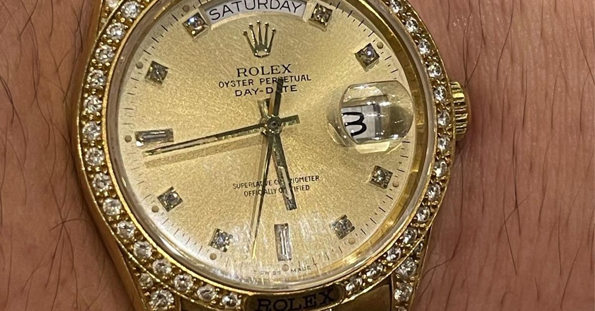 DOUBLEDAY KARACHI 100×140 ラグ ヴィンテージ My Dad's rare Rolex Daydate 18138 Gold with factory diamonds