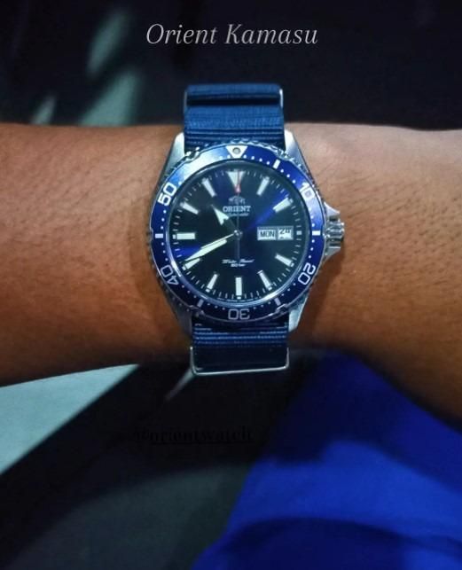 Pepsi Wrist Sea Urchin Nato Strap Orient Kamasu Blue Dial+Blue
