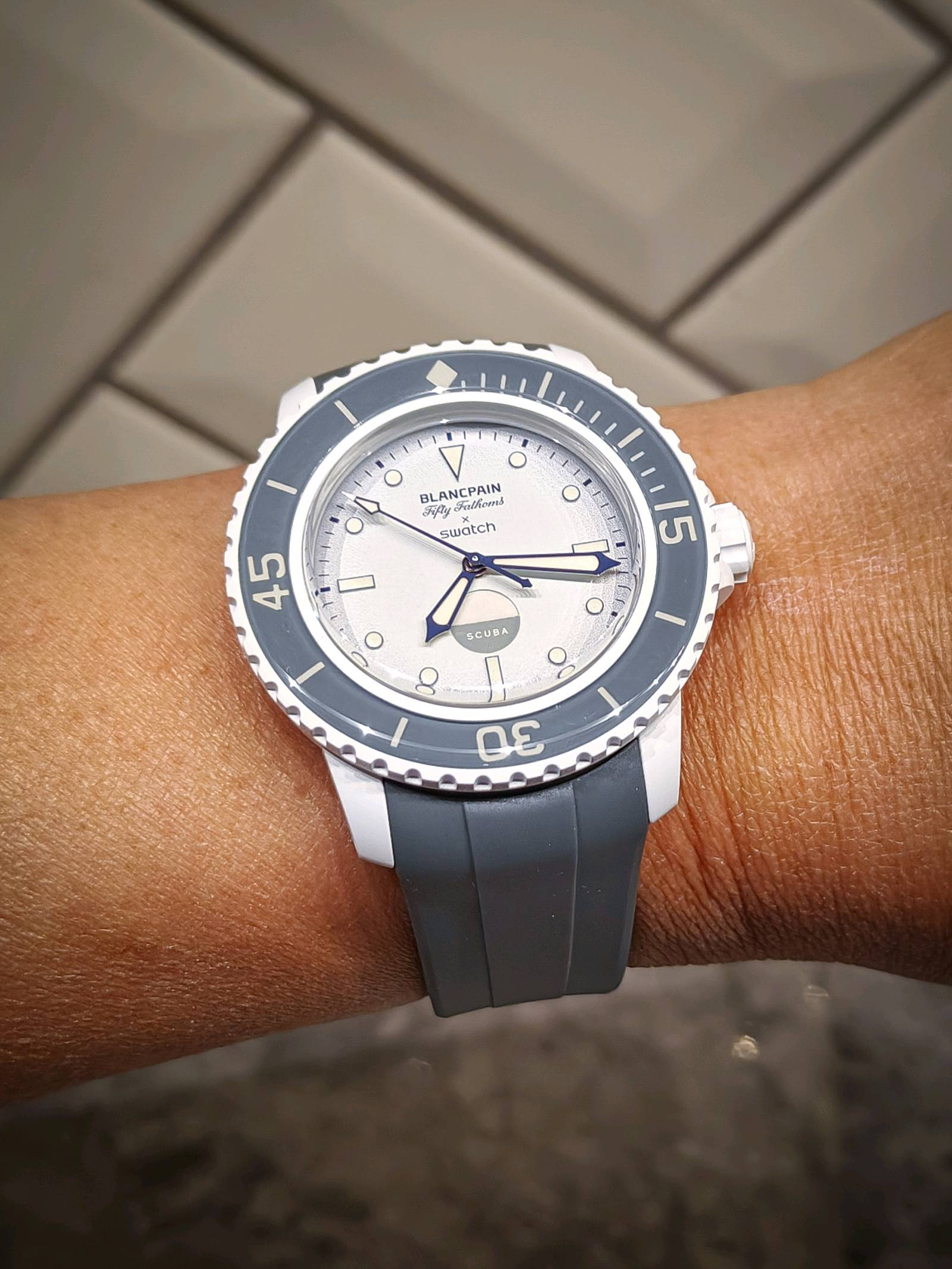 Swatch x Blancpain Antarctic Ocean on fitted rubber strap